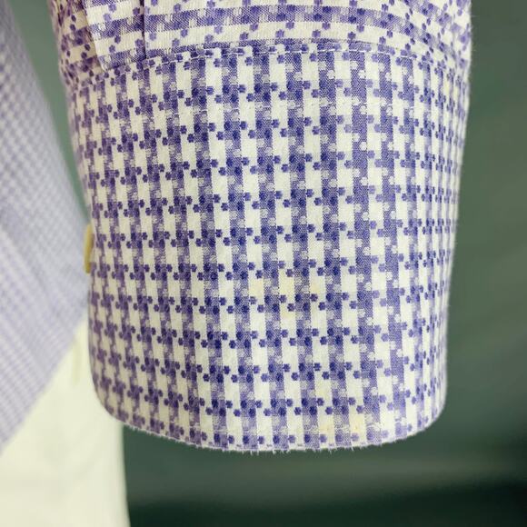 BUGATCHI UOMO Size L Purple White Houndstooth Cotton Long Sleeve Shirt - Picture 4 of 8
